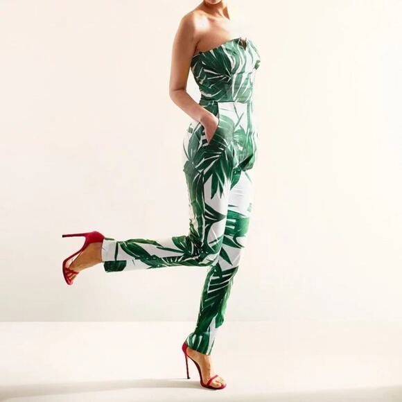 Sam + Lavi Natalie Jumpsuit by Blake Lively Leaf Print Strapless Women's Large - Picture 1 of 10
